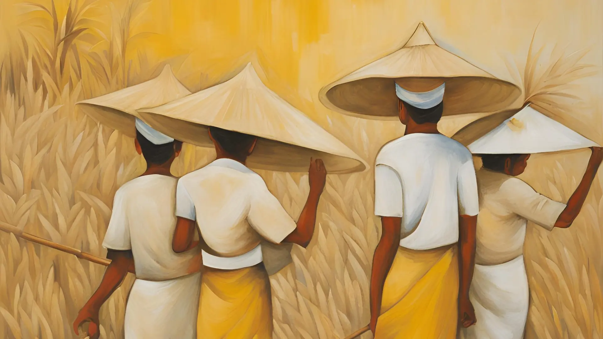 Painting - Bali as it used to be - farmers at tice harvest