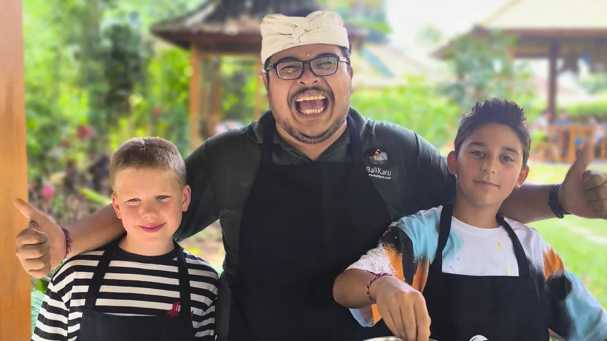 balikaru team and children doing family cooking